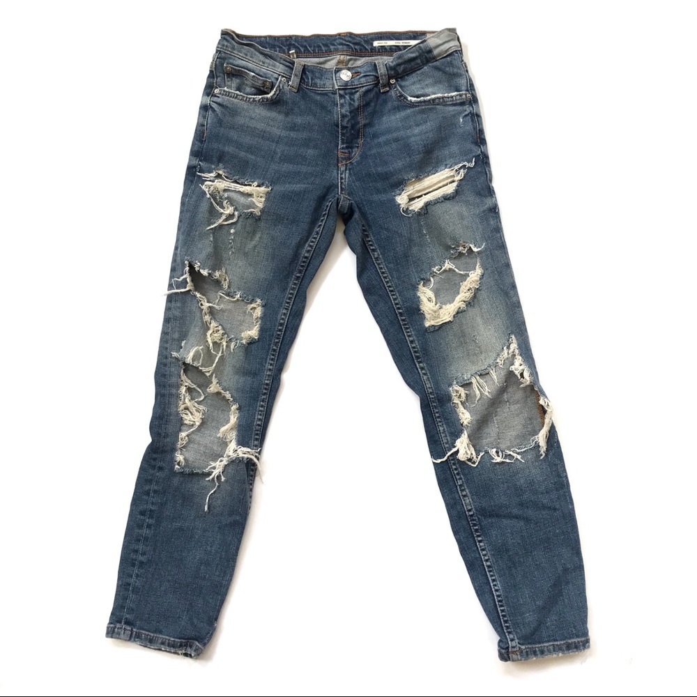 Zara medium rise relaxed Distressed Ripped Jeans 2